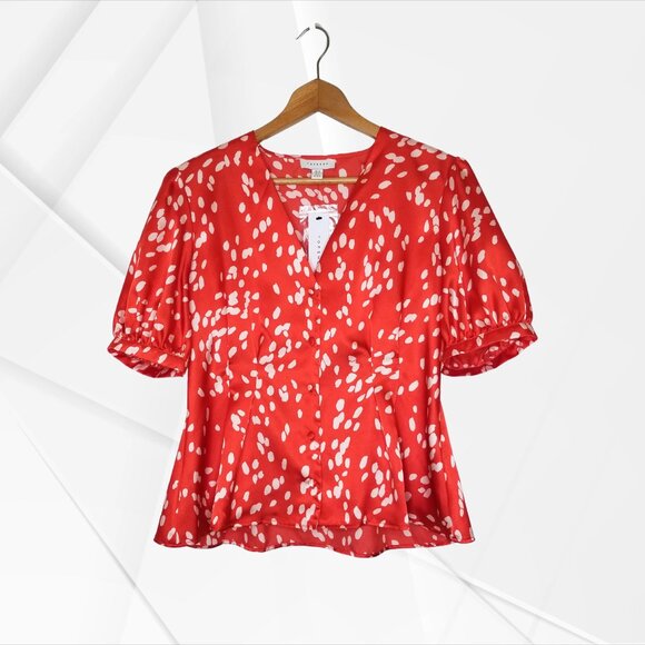 Topshop Tops - NWT Topshop Red & White Dalmatian Satin Blouse, Size 8